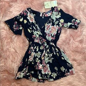 NWT Truly Me Girls Floral Romper w/Ruffle Hem